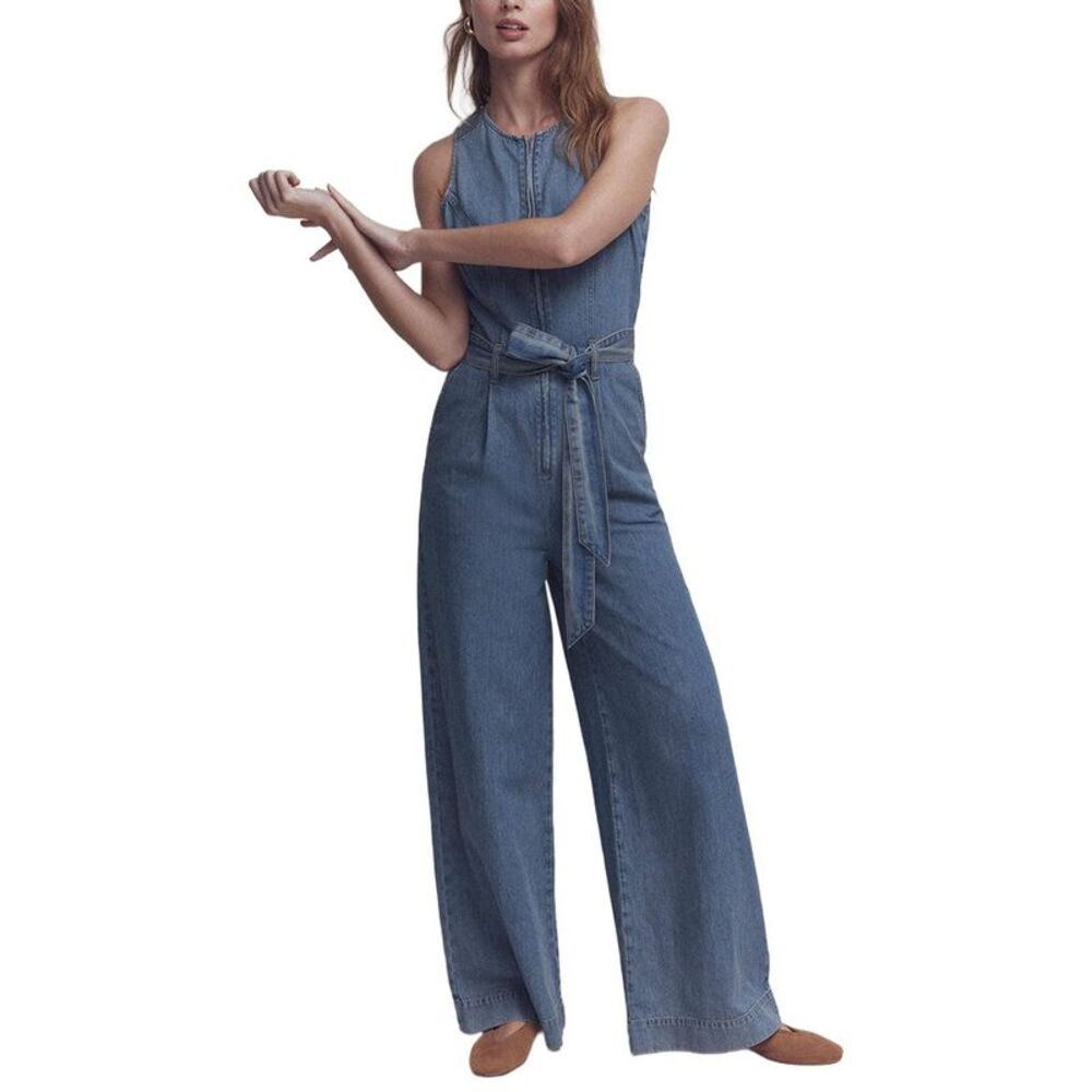 Boden Womens Petite Sleeveless Denim Jumpsuit